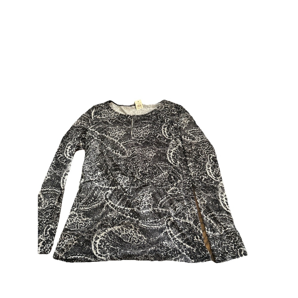 Ann Taylor Womens Blouse Large Long Sleeve Paisley Print Black White NWT Lined